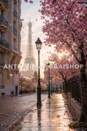 Wall art Parigi primavera con ciliegi e Tour Eiffel anteprima BraiShop