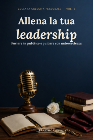 Allena la tua leadership - cover con microfono vintage in ottone e libri